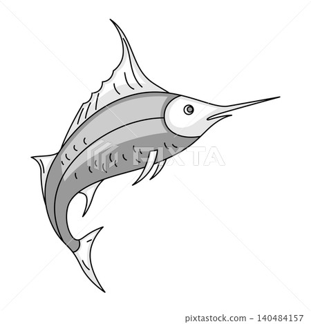 Swordfish image. Travel and tourism symbol. Retro style conceptual illustration. Swordfish image. Travel and tourism symbol. Retro style conceptual illustration. 140484157