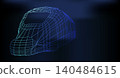 Wireframe model of a high-speed train locomotive displayed in a futuristic digital environment 140484615
