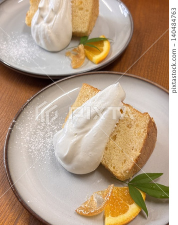 Chiffon cake served on a plate 140484763