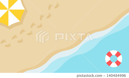 夏季背景,有沙灘傘和腳印 夏季背景,有沙灘傘和腳印 140484996
