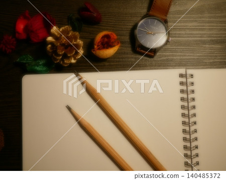 Antique notebook and pen 140485372