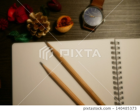 Antique notebook and pen 140485373