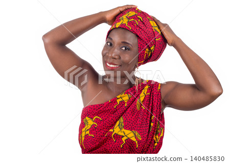 portrait of smiling woman in traditional dress 140485830