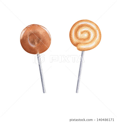 Halloween lollipops watercolor illustration isolated on white background. Hand drawn festive caramel sweets clipart perfect for party and stickers Halloween lollipops watercolor illustration isolated on white background. Hand drawn festive caramel sweets clipart perfect for party and stickers 140486171
