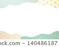 夏季，日式圖案，年中禮物，淺藍色，藍色，金色，奢華，波浪背景 140486187