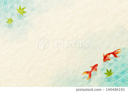Summer greeting card with a Japanese pattern: goldfish on a washi paper background. Summer greeting card with a Japanese pattern: goldfish on a washi paper background. 140486191