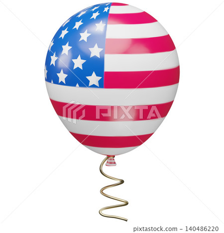 3D festive balloon with an American flag print, stars, and red stripes. US Independence Day. 140486220