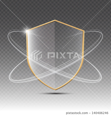 Vector of golden glass protection security symbol on checkered background Vector of golden glass protection security symbol on checkered background 140486246
