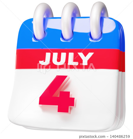 4th of July page day calendar vector 3D cartoon plastic style design element, American Independence day decoration 4th of July page day calendar vector 3D cartoon plastic style design element, American Independence day decoration 140486259