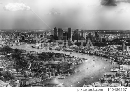 Aerial view of London over the river Thames, England, UK 140486267
