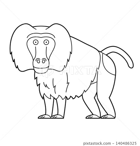Easy coloring cartoon vector illustration of a baboon Hamadryas or Sacred Bapio isolated on white background 140486325
