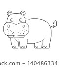 Easy coloring cartoon vector illustration of a hippo isolated on white background 140486334