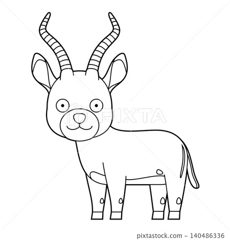 Easy coloring cartoon vector illustration of an impala isolated on white background 140486336