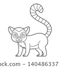 Easy coloring cartoon vector illustration of a lemur isolated on white background 140486337