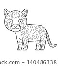 Easy coloring cartoon vector illustration of a leopard isolated on white background 140486338