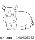 Easy coloring cartoon vector illustration of a rhinoceros isolated on white background 140486342