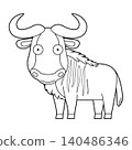 Easy coloring cartoon vector illustration of a wildebeest isolated on white background 140486346