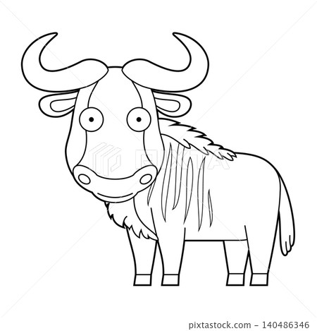 Easy coloring cartoon vector illustration of a wildebeest isolated on white background 140486346