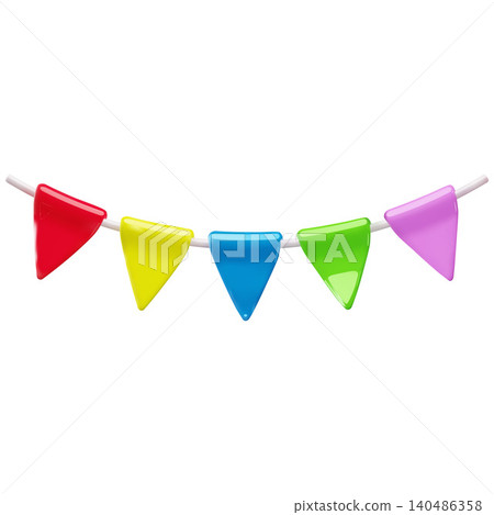 A bright, 3D rainbow hanging garland with triangular flags. A bright, 3D rainbow hanging garland with triangular flags. 140486358