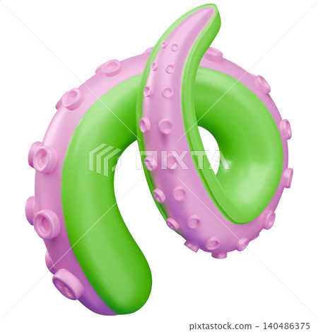 A 3D curled tentacle of a green mollusk with pink suckers. A 3D curled tentacle of a green mollusk with pink suckers. 140486375