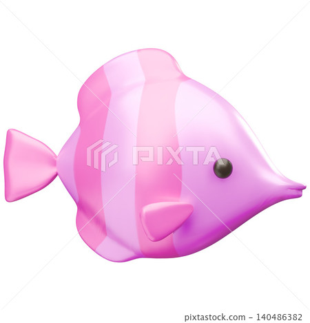 A 3D cartoon tropical fish, striped, pink. Marine animal. A 3D cartoon tropical fish, striped, pink. Marine animal. 140486382