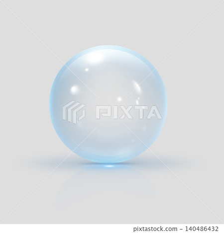 Realistic 3D transparent blue glass ball with glares and shadow reflection, vector crystal bubble, volume glossy sphere Realistic 3D transparent blue glass ball with glares and shadow reflection, vector crystal bubble, volume glossy sphere 140486432