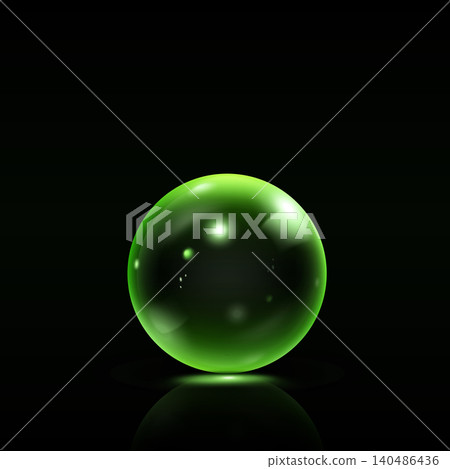 Realistic 3D transparent green glass ball with glares and shadow reflection, vector volume crystal bubble sphere figure Realistic 3D transparent green glass ball with glares and shadow reflection, vector volume crystal bubble sphere figure 140486436