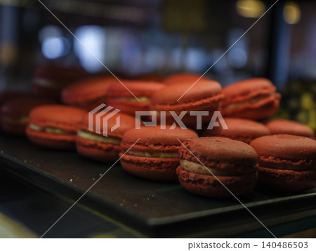delicious and fresh red macarons delicious and fresh red macarons 140486503