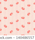 Handdrawn Pink Crabs on Vertical Striped Background 140486557