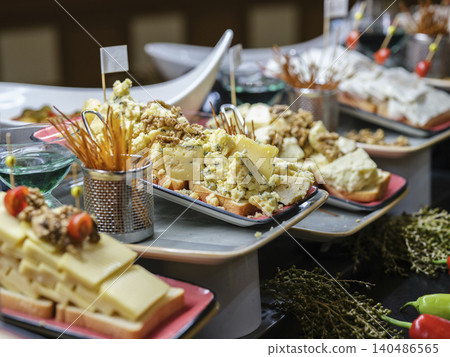 delicious and fresh cheeses at the hotel buffet 140486565