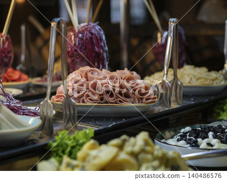 fresh and delicious breakfasts at the hotel buffet 140486576