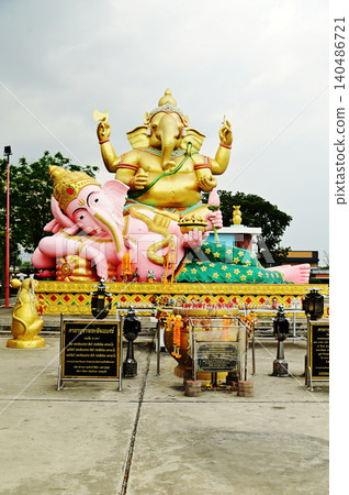 Outdoor large Statues of Lord Ganesha in seated and reclining poses in Bang Sai Public Park. Outdoor large Statues of Lord Ganesha in seated and reclining poses in Bang Sai Public Park. 140486721