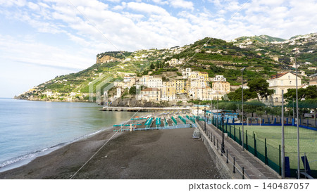 View of Minori on the Amalfi Coast in Italy. View of Minori on the Amalfi Coast in Italy. 140487057