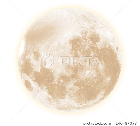 Bright orange gold full moon with visible craters and surface details 140487058