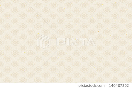 Seamless Japanese-style washi paper with gold leaf patterns. Beige with a ring-shaped quince blossom motif. Seamless Japanese-style washi paper with gold leaf patterns. Beige with a ring-shaped quince blossom motif. 140487202