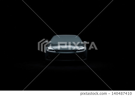 Dark silhouette of a car with minimal lighting in a featureless environment Dark silhouette of a car with minimal lighting in a featureless environment 140487410