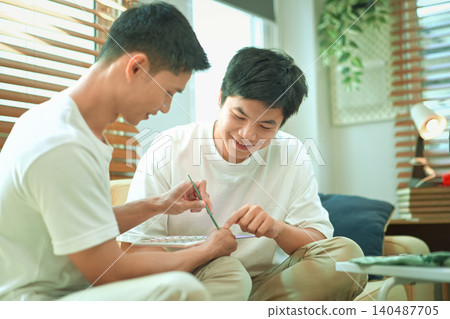 Photo set of LGBTQ applying glitter makeup with partner Photo set of LGBTQ applying glitter makeup with partner 140487705