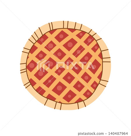 Whole sweet lattice pie with berry jam filling top view Whole sweet lattice pie with berry jam filling top view 140487964
