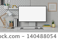 Work space comfortable, Modern workplace, 3D office desk with wall 140488054