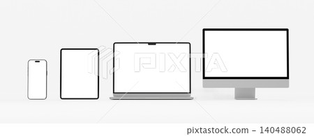 3D Render Multi-Device Mockup Set with Smartphone Tablet Laptop and Desktop Computer on White Background 3D Render Multi-Device Mockup Set with Smartphone Tablet Laptop and Desktop Computer on White Background 140488062