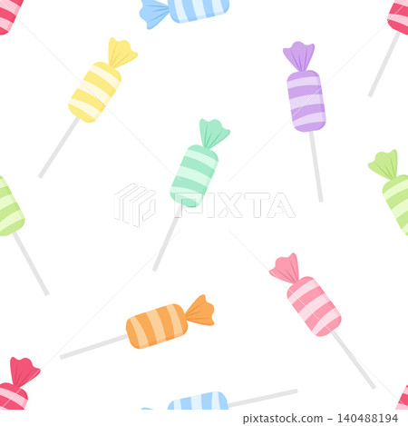 Colorful candies on sticks dot a clean white background Colorful candies on sticks dot a clean white background 140488194