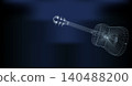 Wireframe acoustic guitar rendered digitally against a deep blue background with glowing lines 140488200