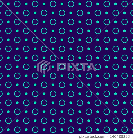 polka ring and dot vector pattern, teal circles and dots on indigo background 140488233