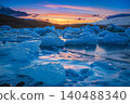 Jokulsarlon Glacier Lagoon Iceland Sunset with Icebergs 140488340