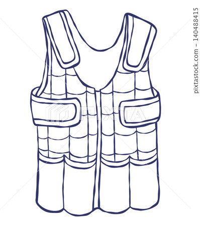 Kids Weighted Compression Vest Line Art. Vector Outline Illustration of Autism Padded Waistcoat with Shoulder Straps and Weight Pockets for Sensory Integration Therapy. Hand Drawn doodle. Kids Weighted Compression Vest Line Art. Vector Outline Illustration of Autism Padded Waistcoat with Shoulder Straps and Weight Pockets for Sensory Integration Therapy. Hand Drawn doodle. 140488415