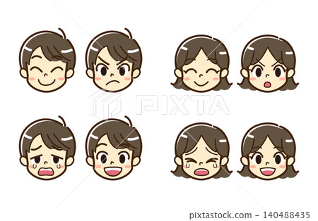 為男孩和女孩設置的面部表情 為男孩和女孩設置的面部表情 140488435