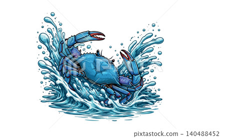 Vsai blue crab splashing in ocean water creating ripples Vsai blue crab splashing in ocean water creating ripples 140488452