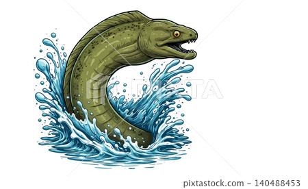 Vsai green moray eel splashing in water Vsai green moray eel splashing in water 140488453