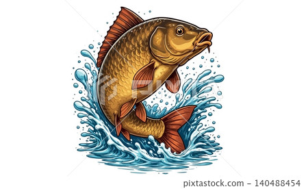 Vsai carp fish jumping out of water splash Vsai carp fish jumping out of water splash 140488454
