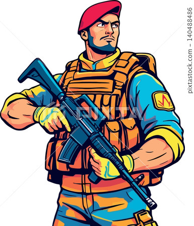 Vsai soldier holding rifle tactical gear protecting freedom Vsai soldier holding rifle tactical gear protecting freedom 140488486
